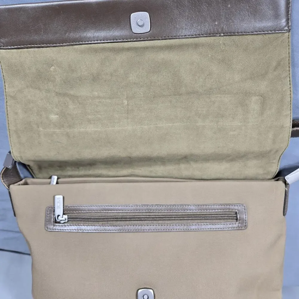 Tumi Alpha 96108DH Brown Leather Canvas Messenger Bag Briefcase Commuter TPass